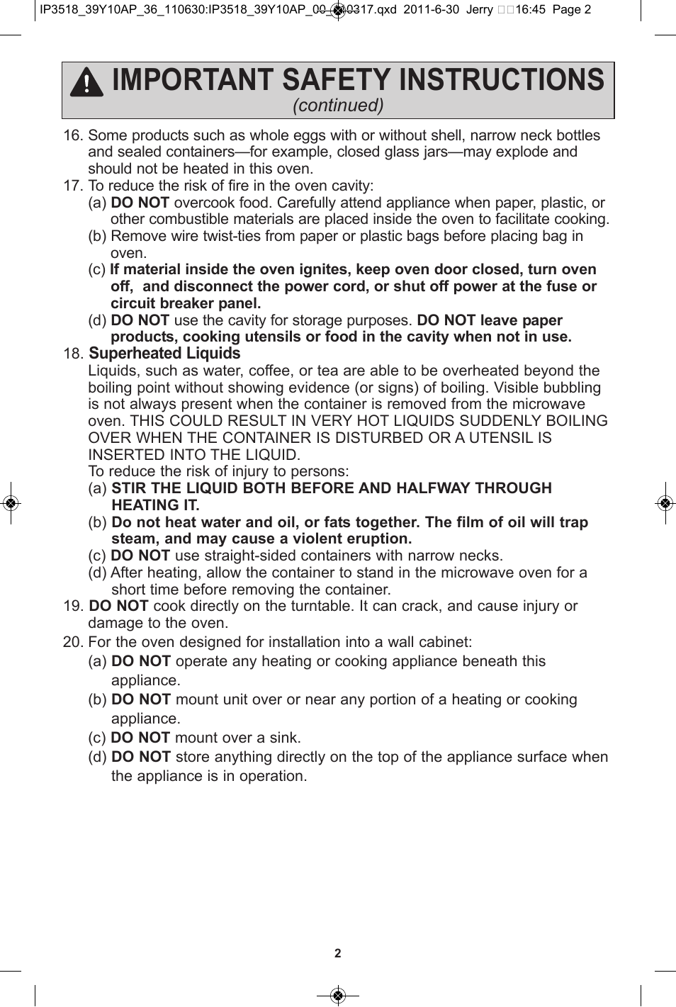 Important safety instructions, Continued) | Panasonic NN-SA651S User Manual | Page 4 / 60