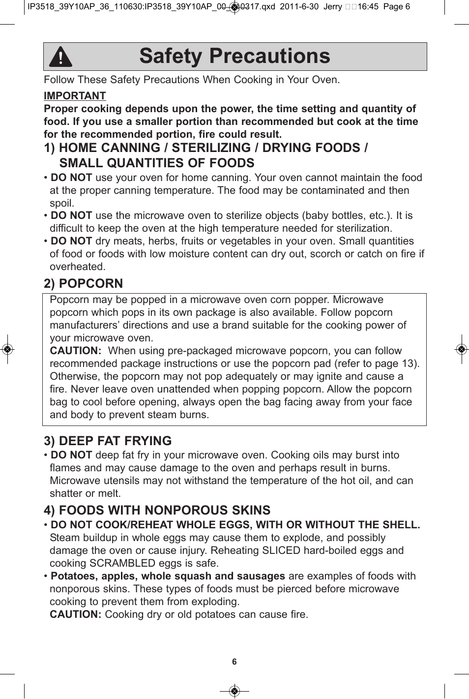Safety precautions | Panasonic NN-SA651S User Manual | Page 8 / 60
