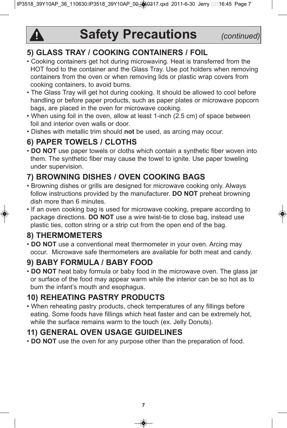 Safety precautions | Panasonic NN-SA651S User Manual | Page 9 / 60