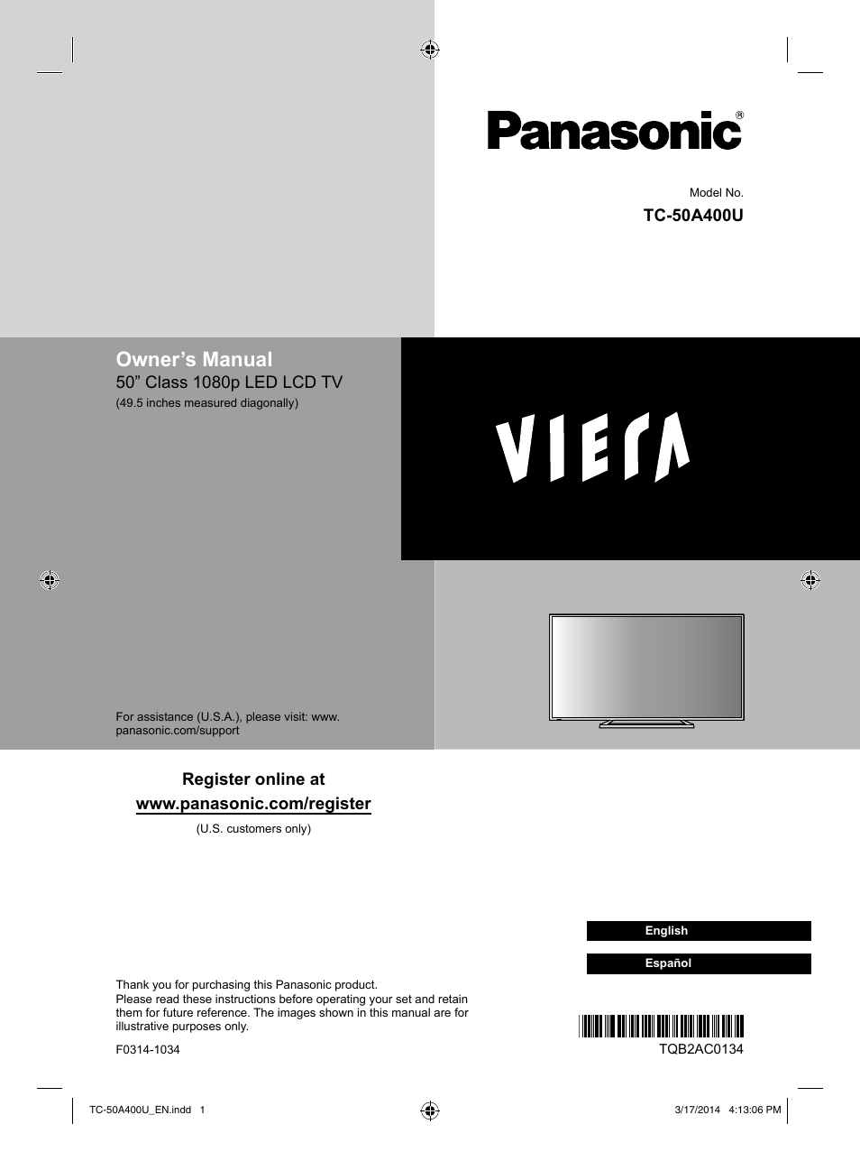 Panasonic TC-50A400U User Manual | 32 pages