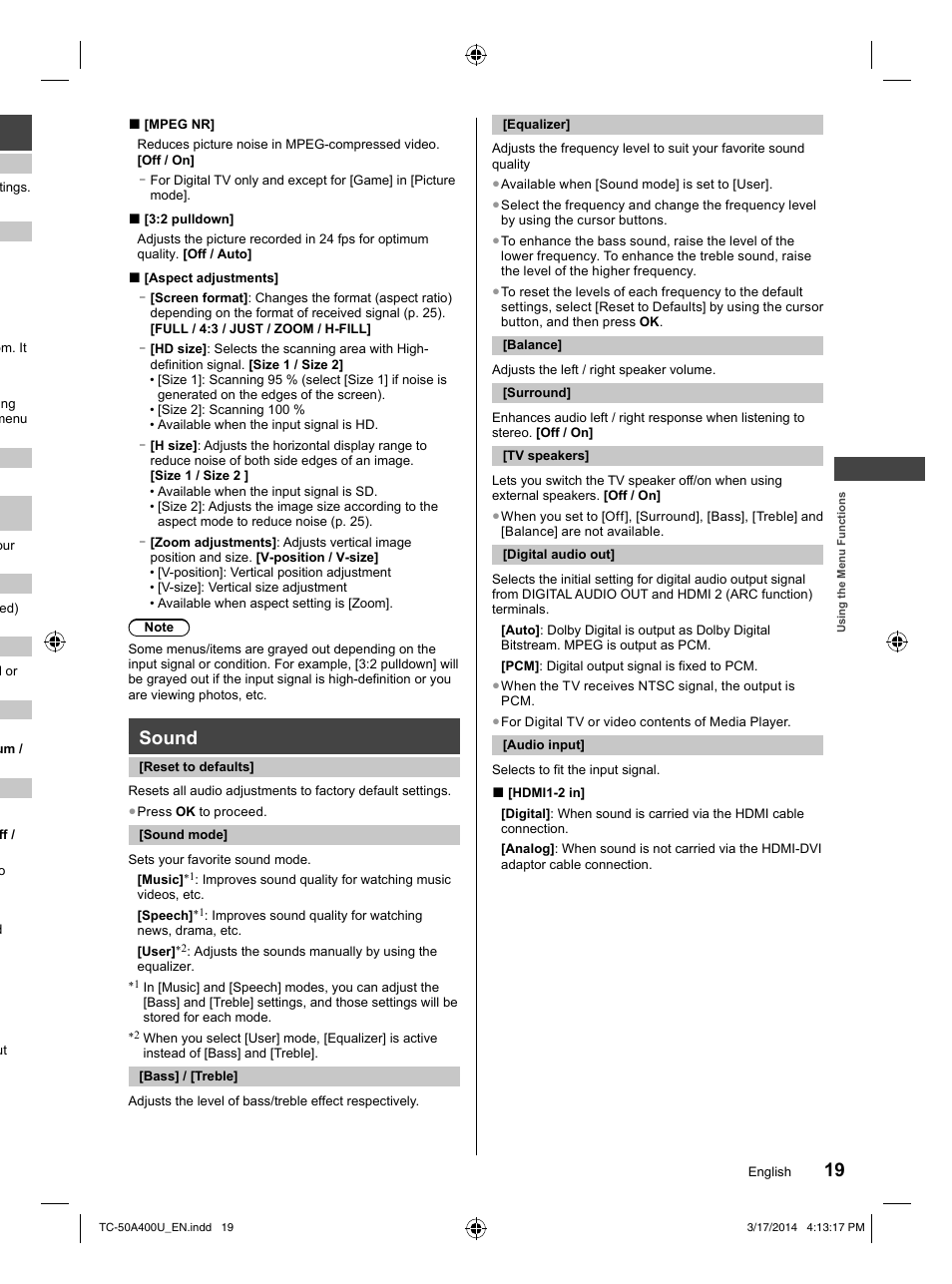 Sound | Panasonic TC-50A400U User Manual | Page 19 / 32