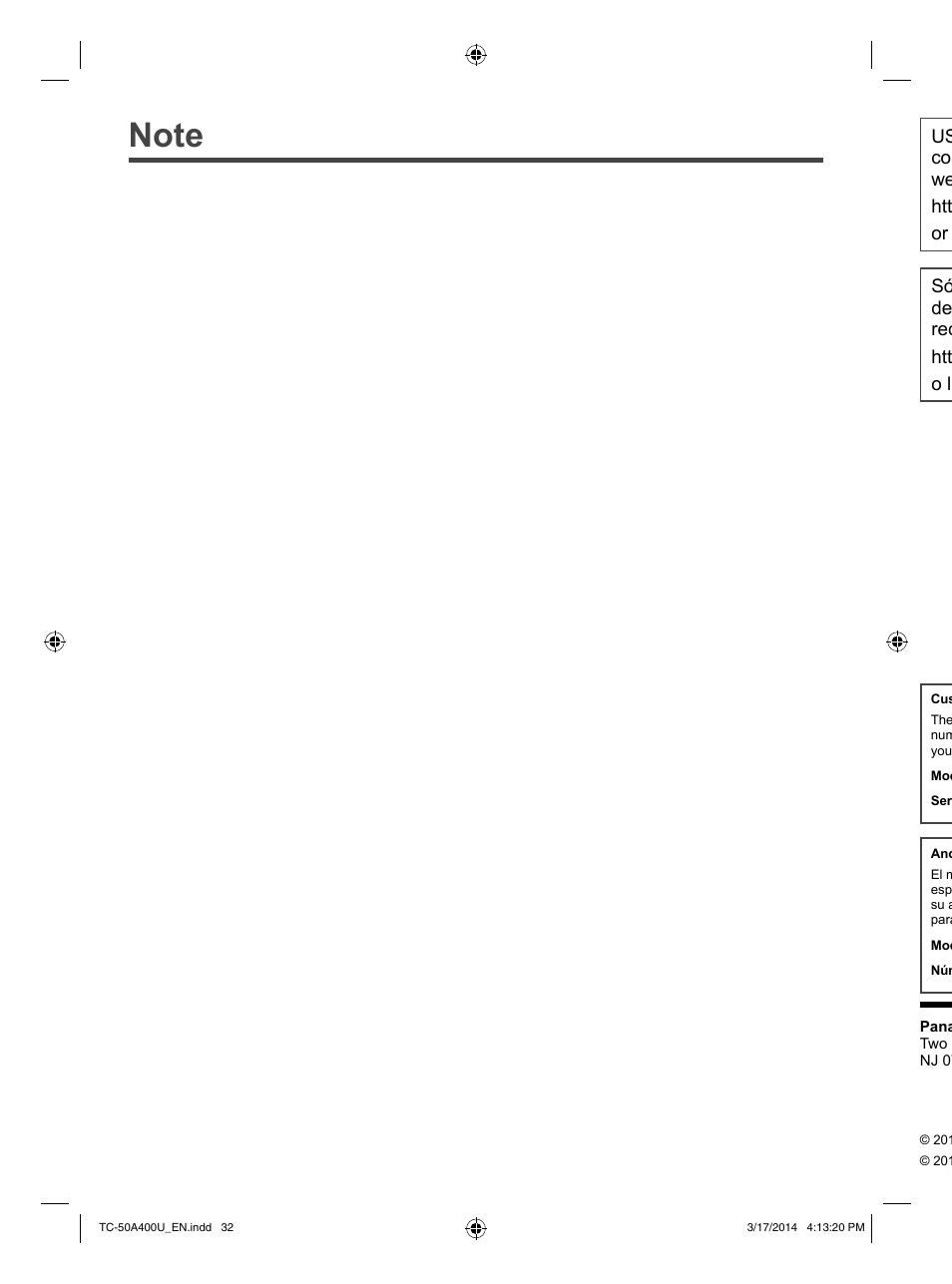 Panasonic TC-50A400U User Manual | Page 32 / 32