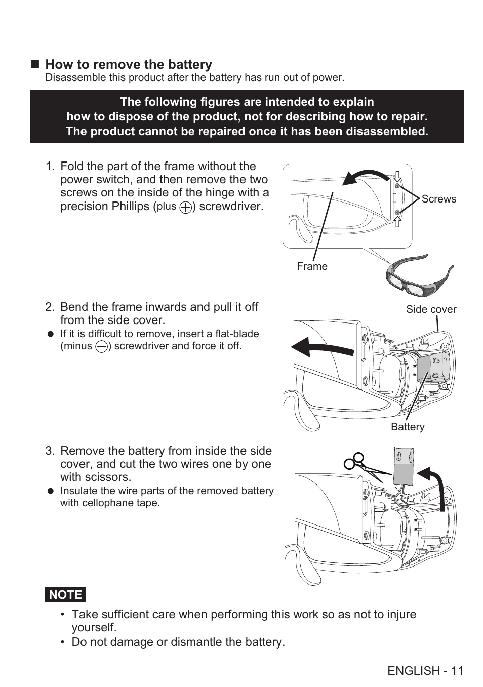 How to remove the battery | Panasonic TY-EW3D2SU User Manual | Page 11 / 18