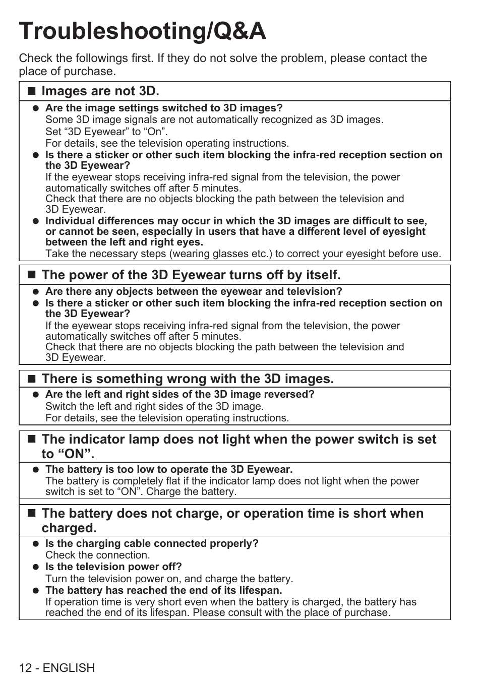 Troubleshooting/q&a | Panasonic TY-EW3D2SU User Manual | Page 12 / 18