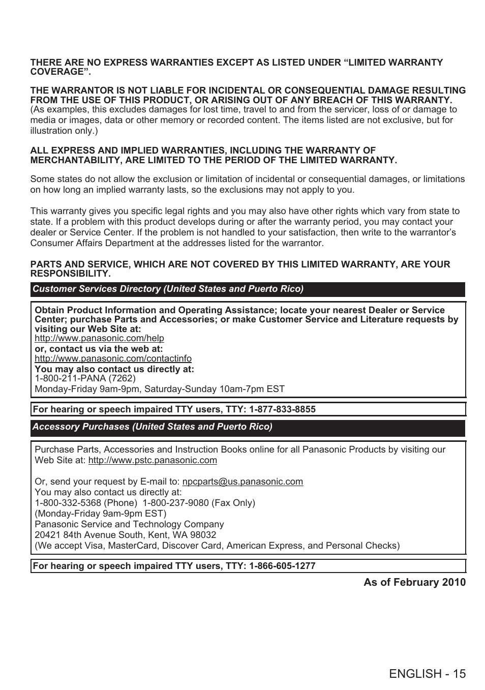 English - 15 | Panasonic TY-EW3D2SU User Manual | Page 15 / 18