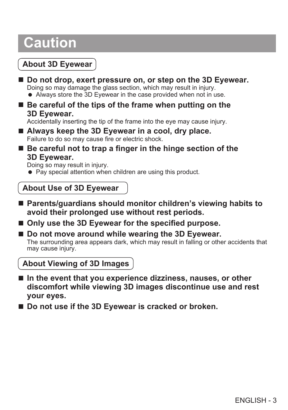 Caution | Panasonic TY-EW3D2SU User Manual | Page 3 / 18