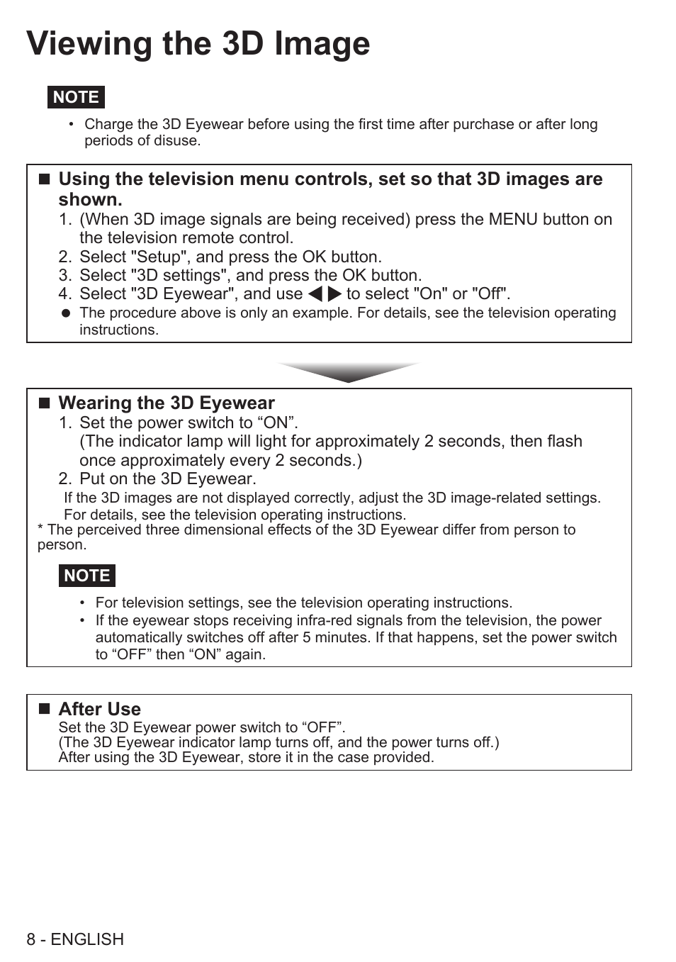 Viewing the 3d image | Panasonic TY-EW3D2SU User Manual | Page 8 / 18