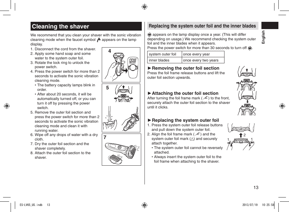 Cleaning the shaver, Cleaningtheshaver | Panasonic ES-LV65-S User Manual | Page 13 / 52