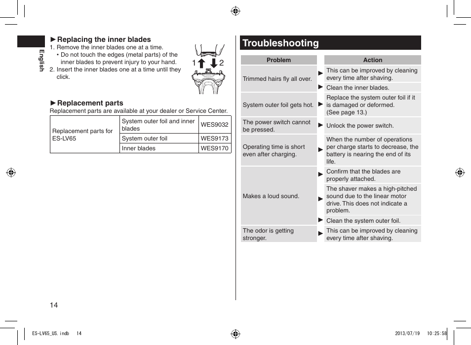 Troubleshooting | Panasonic ES-LV65-S User Manual | Page 14 / 52