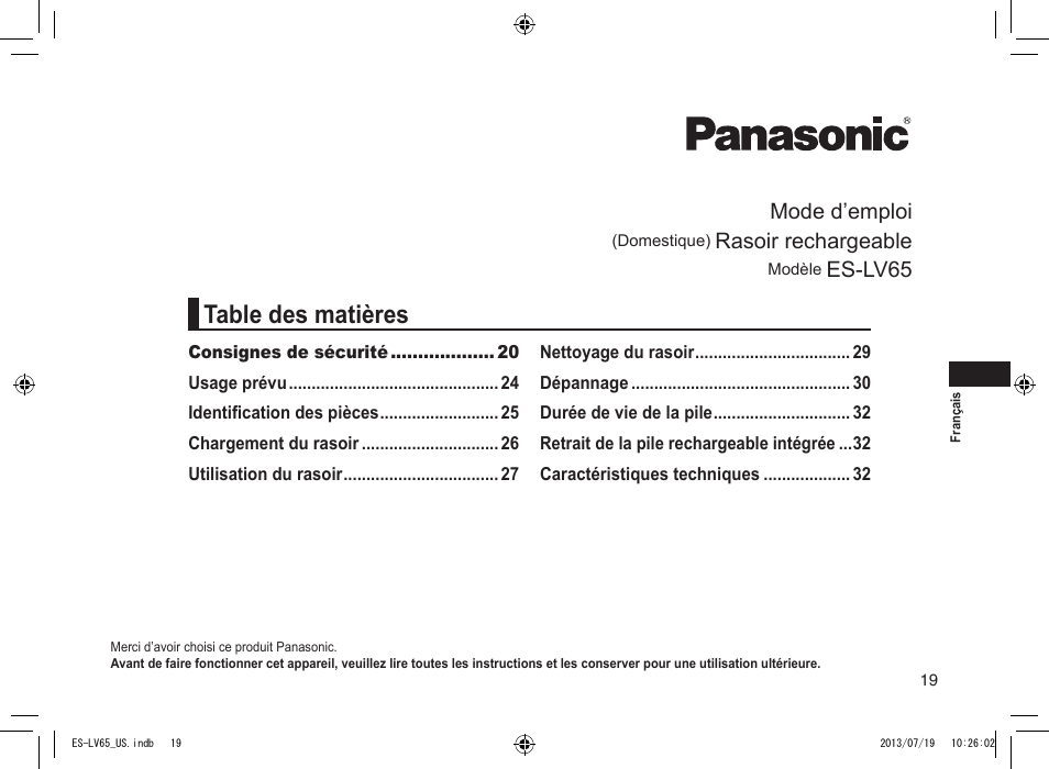 Panasonic ES-LV65-S User Manual | Page 19 / 52