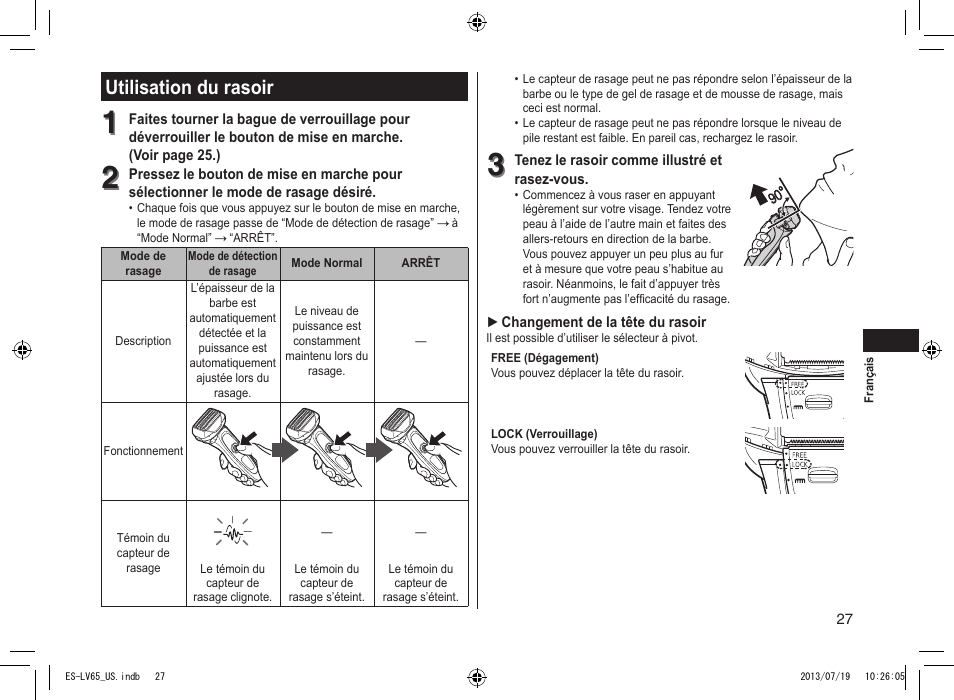 Utilisation du rasoir, Utilisationdurasoir | Panasonic ES-LV65-S User Manual | Page 27 / 52