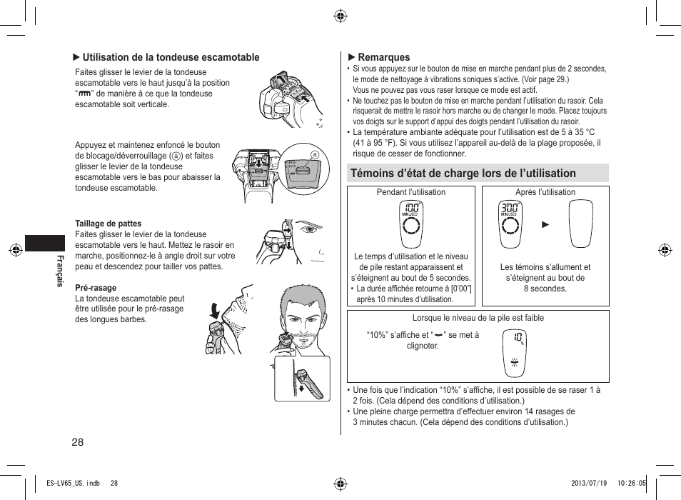 Témoinsd’étatdechargelorsdel’utilisation | Panasonic ES-LV65-S User Manual | Page 28 / 52