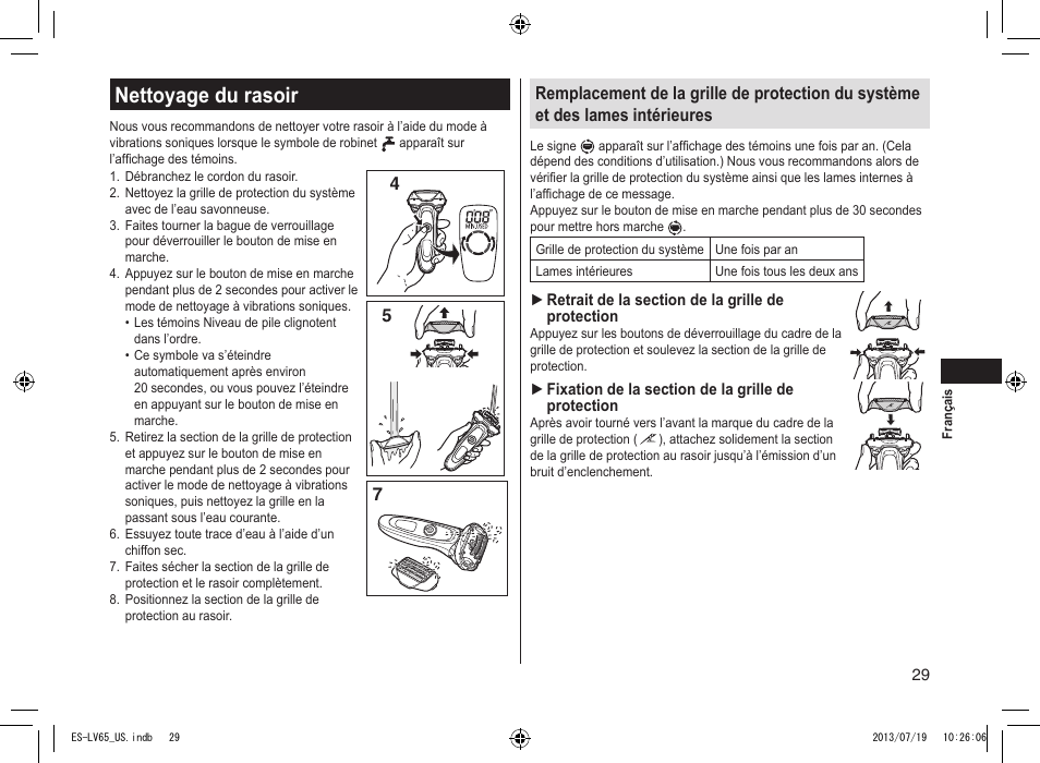 Nettoyage du rasoir, Nettoyagedurasoir | Panasonic ES-LV65-S User Manual | Page 29 / 52