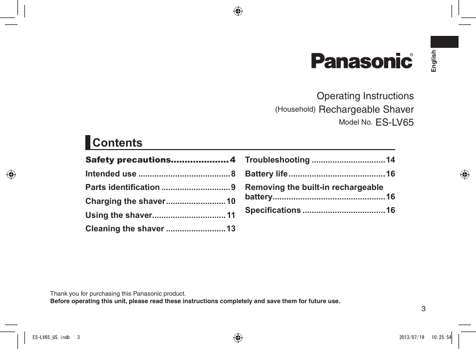 Panasonic ES-LV65-S User Manual | Page 3 / 52