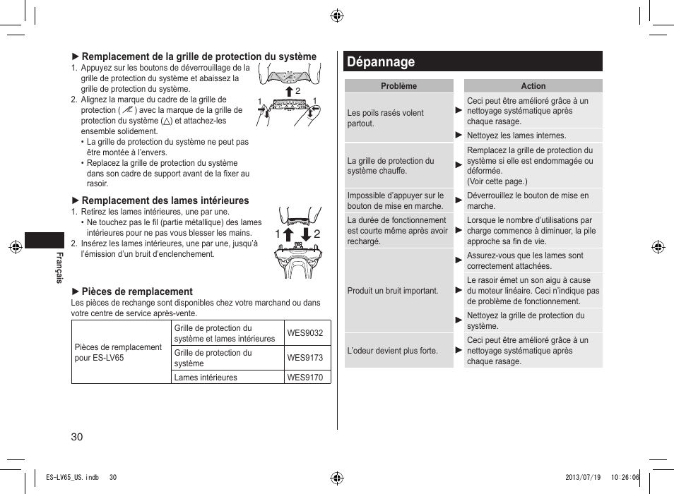 Dépannage | Panasonic ES-LV65-S User Manual | Page 30 / 52