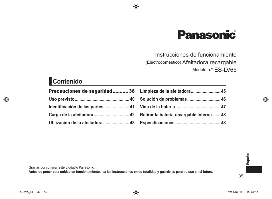 Panasonic ES-LV65-S User Manual | Page 35 / 52