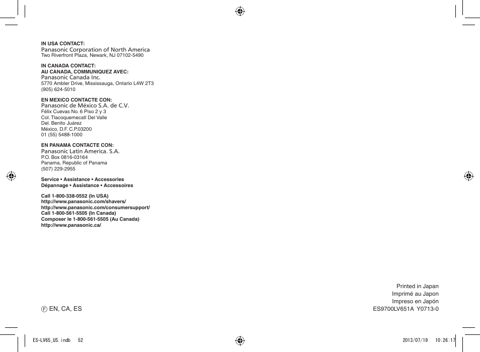 Panasonic ES-LV65-S User Manual | Page 52 / 52