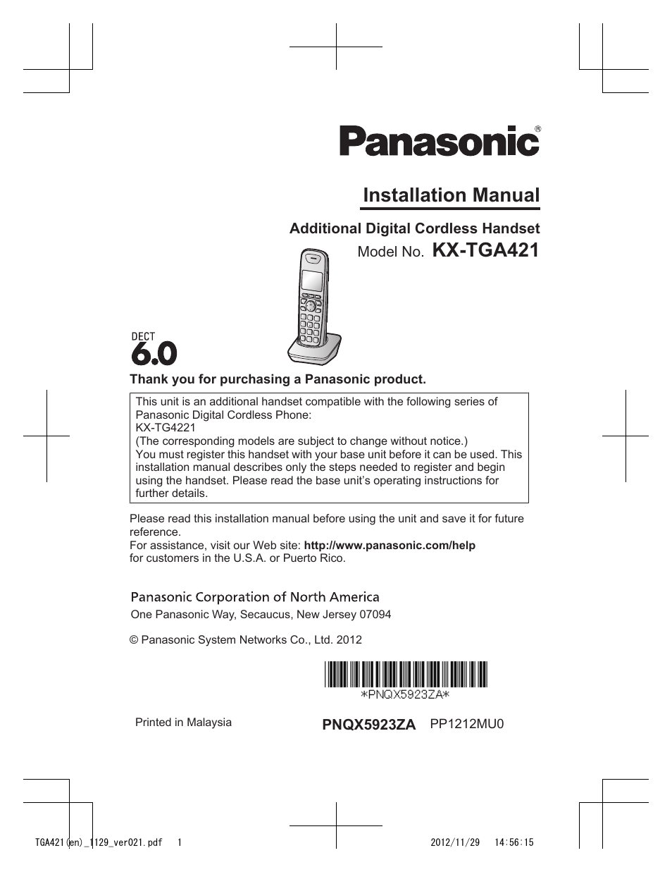 Panasonic KX-TGA421N User Manual | 16 pages