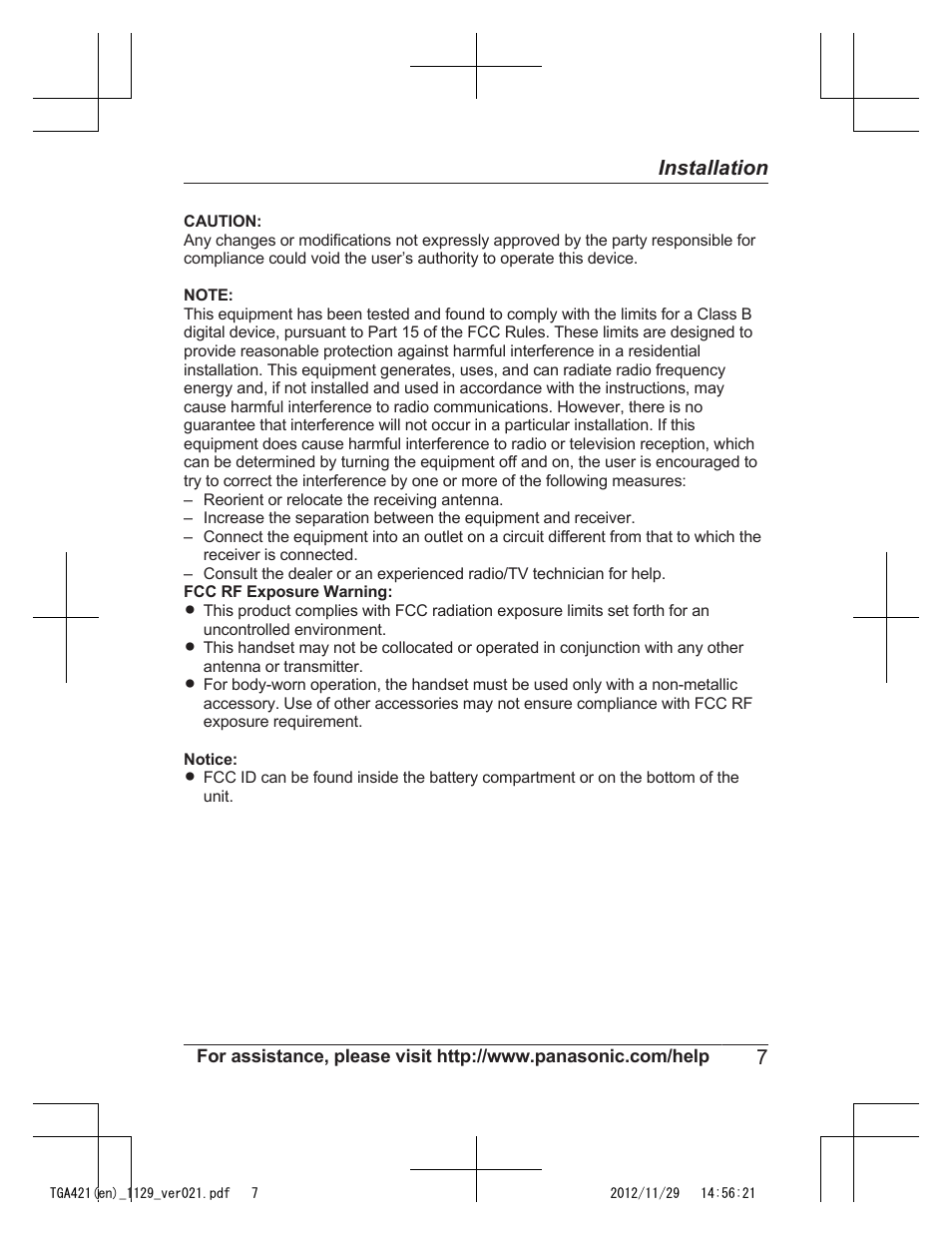 7installation | Panasonic KX-TGA421N User Manual | Page 7 / 16