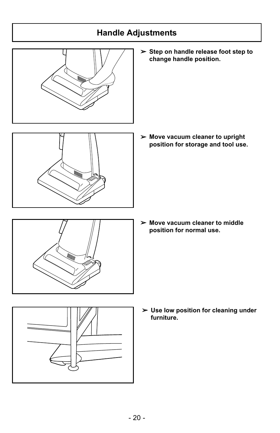 Handle adjustments | Panasonic MC-UG223 User Manual | Page 20 / 48