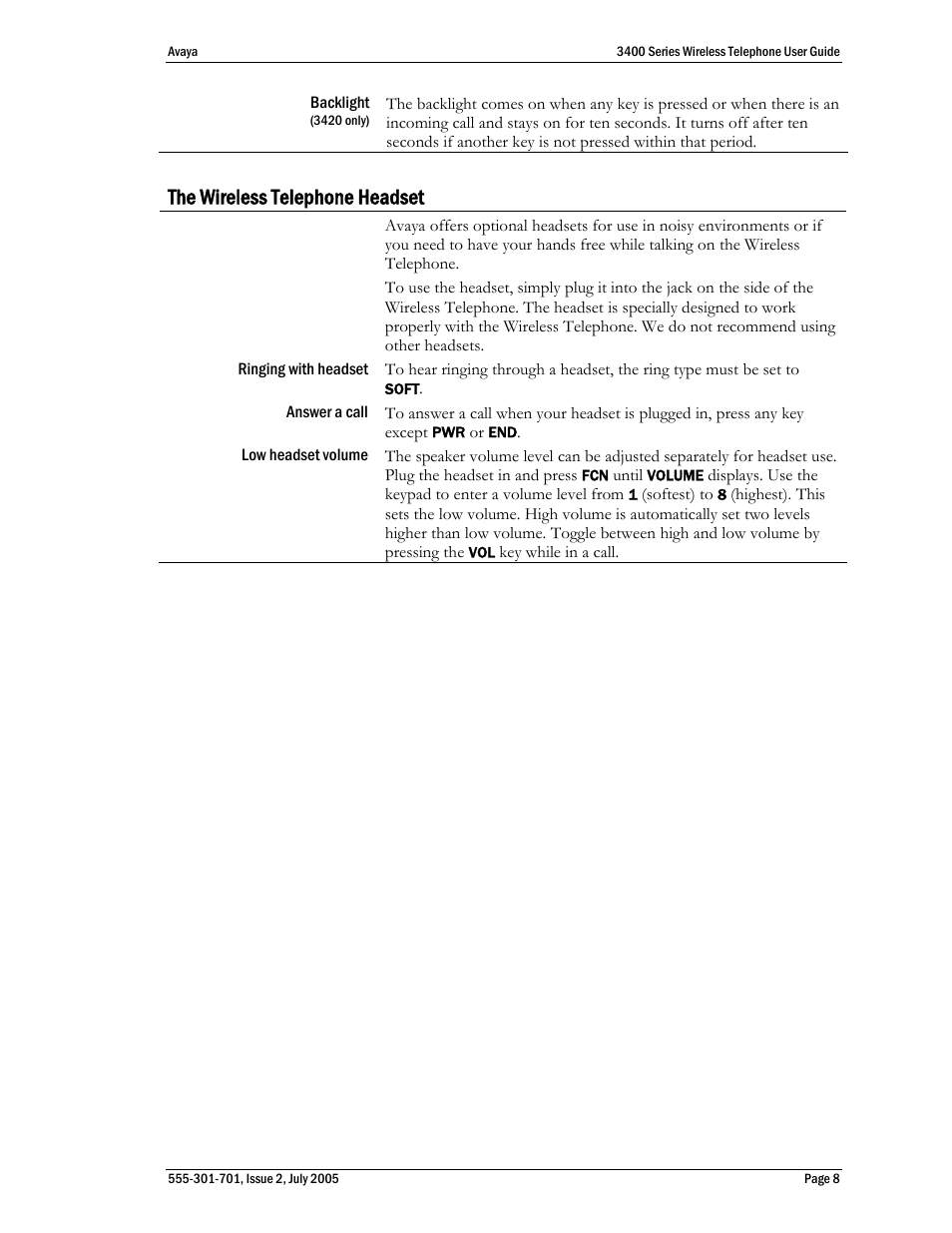 The wireless telephone headset | Avaya 3400 Series User Manual | Page 8 / 22