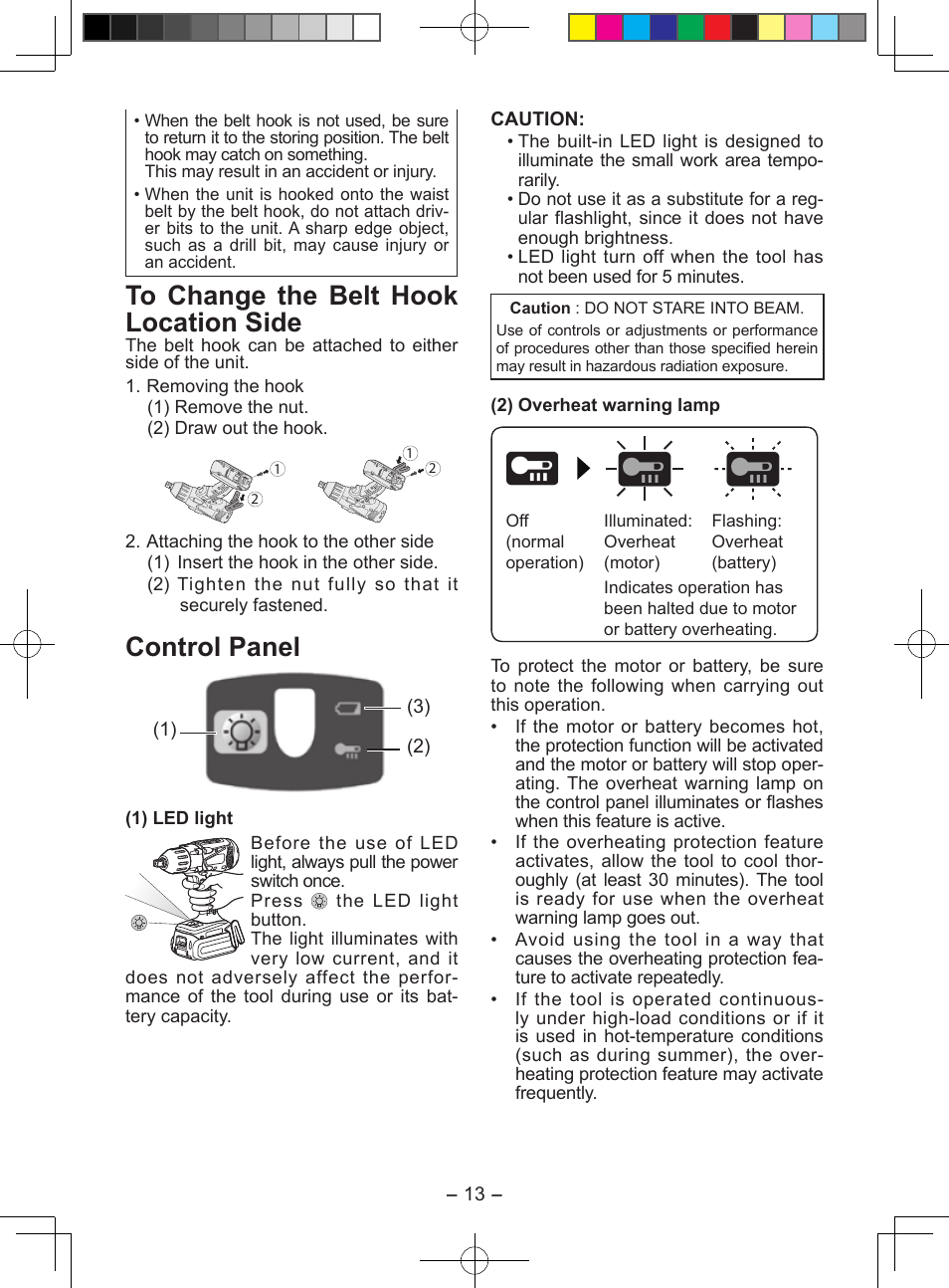 Control panel | Panasonic EY7549X User Manual | Page 13 / 57
