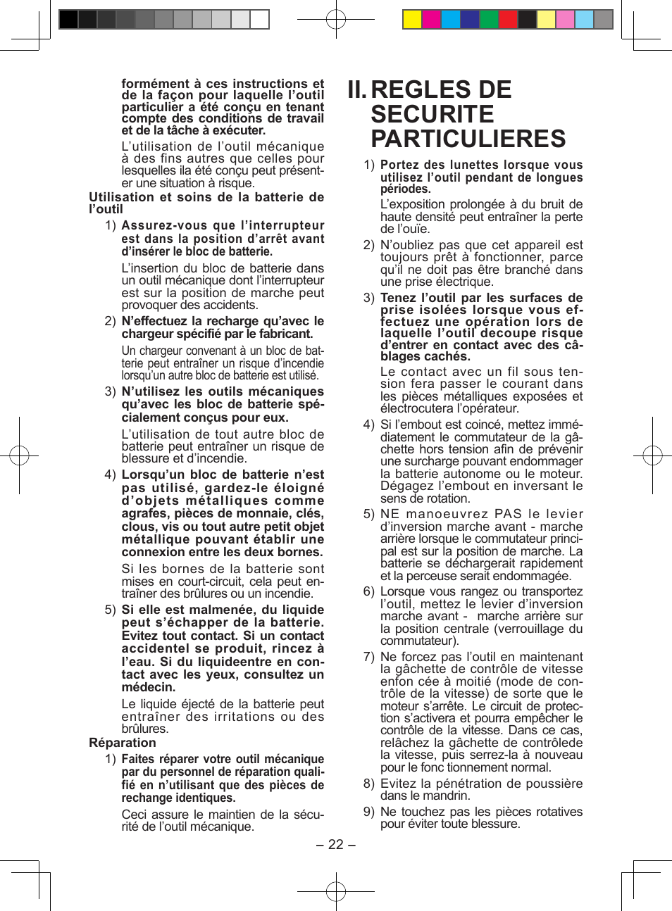 Ii. regles de securite particulieres | Panasonic EY7549X User Manual | Page 22 / 57