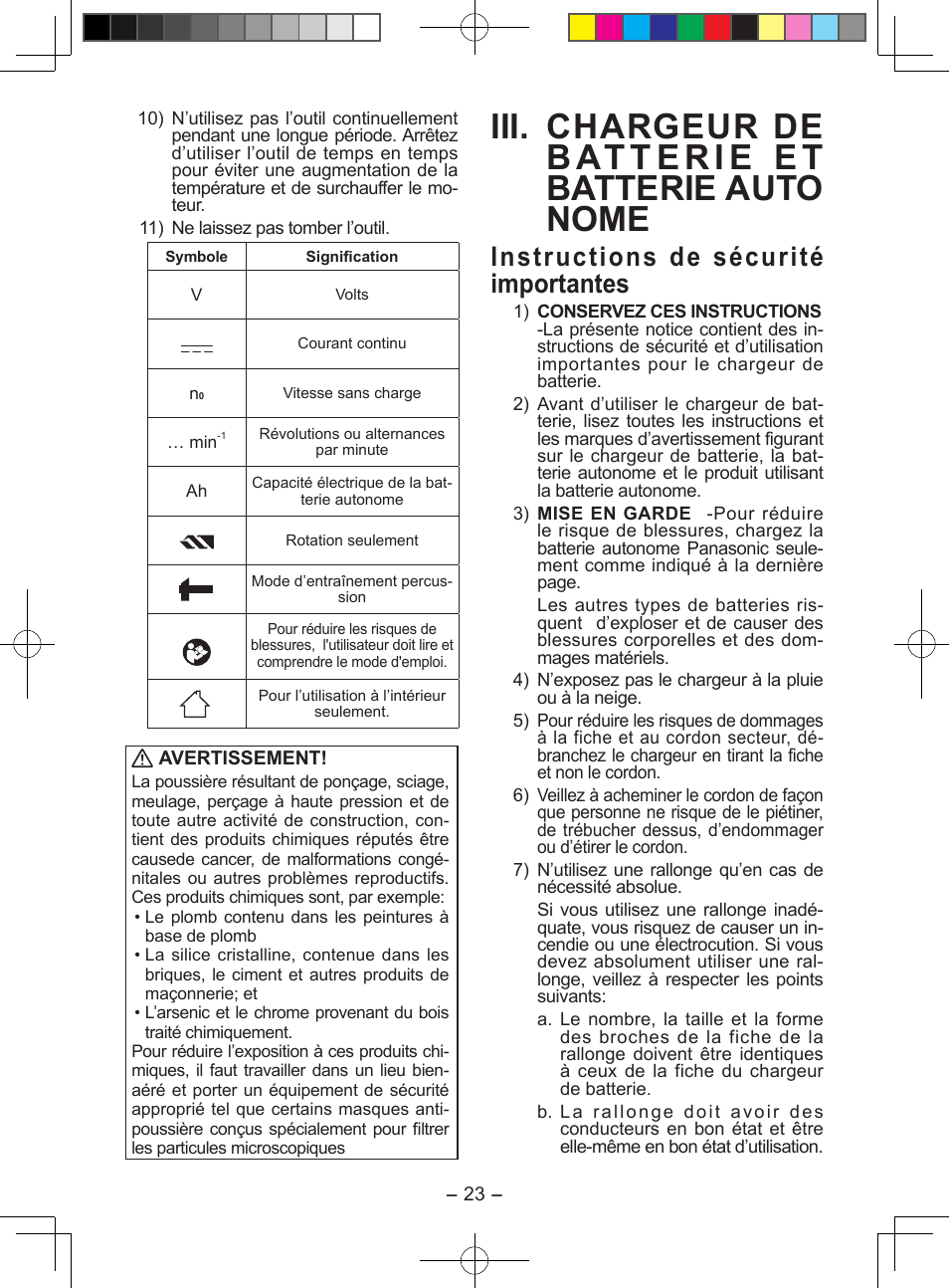Instructions de sécurité importantes | Panasonic EY7549X User Manual | Page 23 / 57