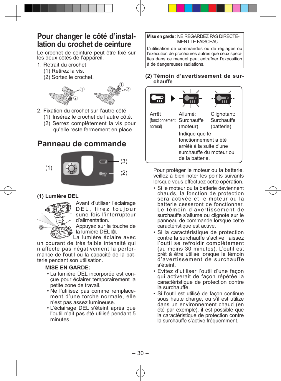 Panneau de commande | Panasonic EY7549X User Manual | Page 30 / 57