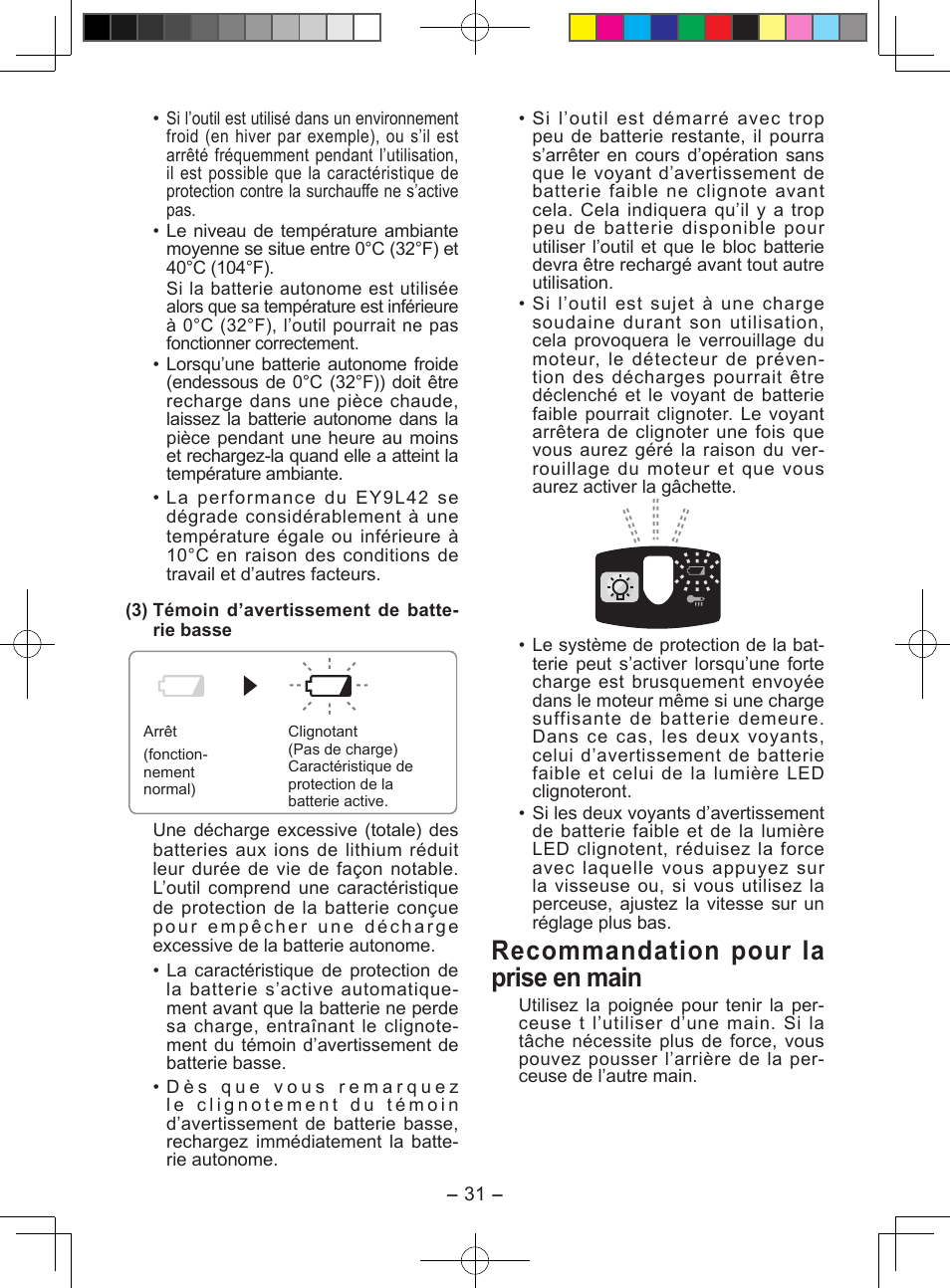 Recommandation pour la prise en main | Panasonic EY7549X User Manual | Page 31 / 57