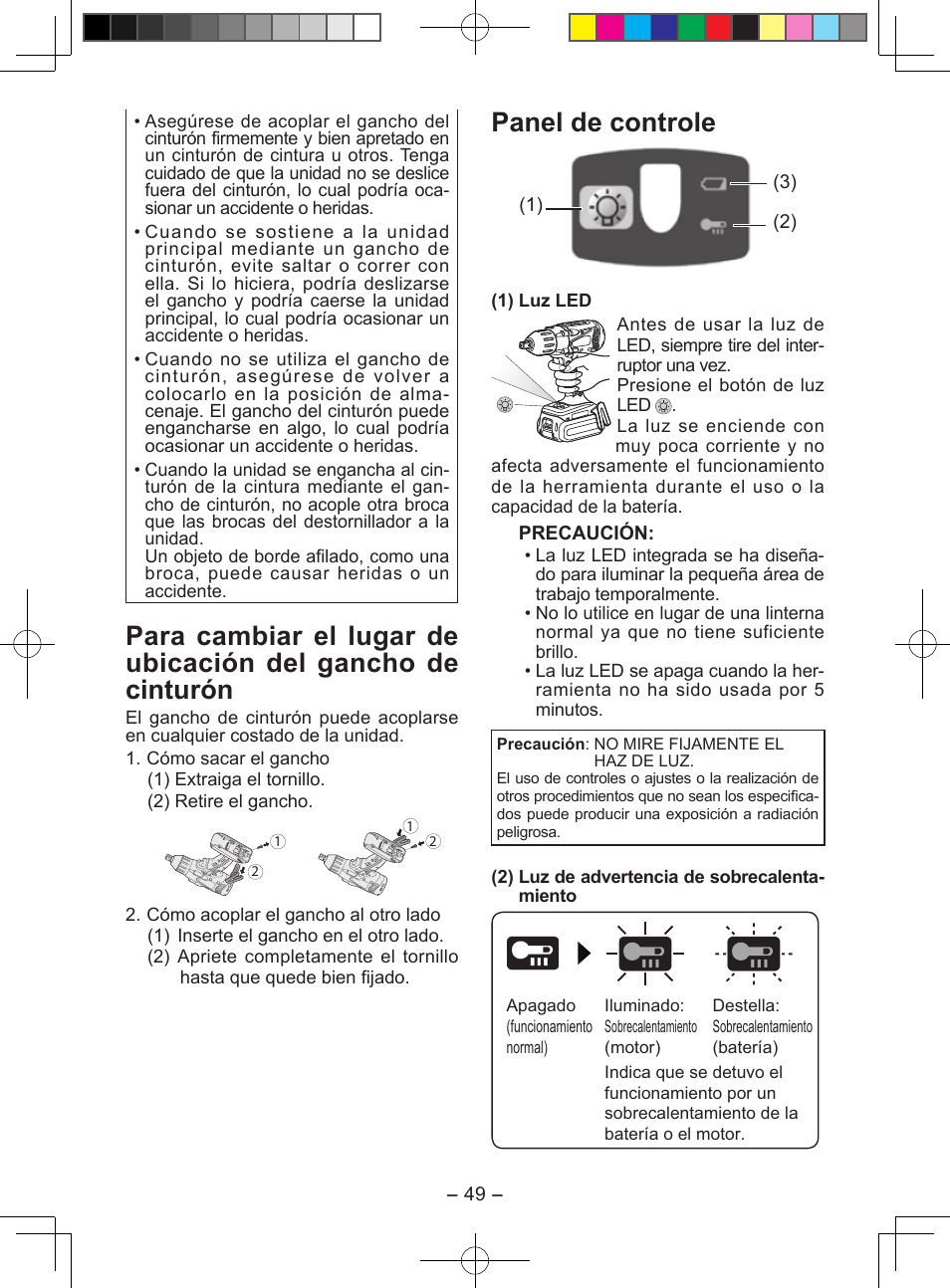 Panel de controle | Panasonic EY7549X User Manual | Page 49 / 57