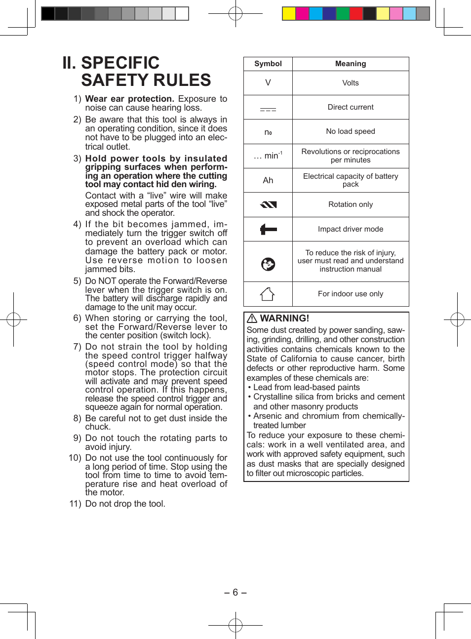 Ii. specific safety rules | Panasonic EY7549X User Manual | Page 6 / 57