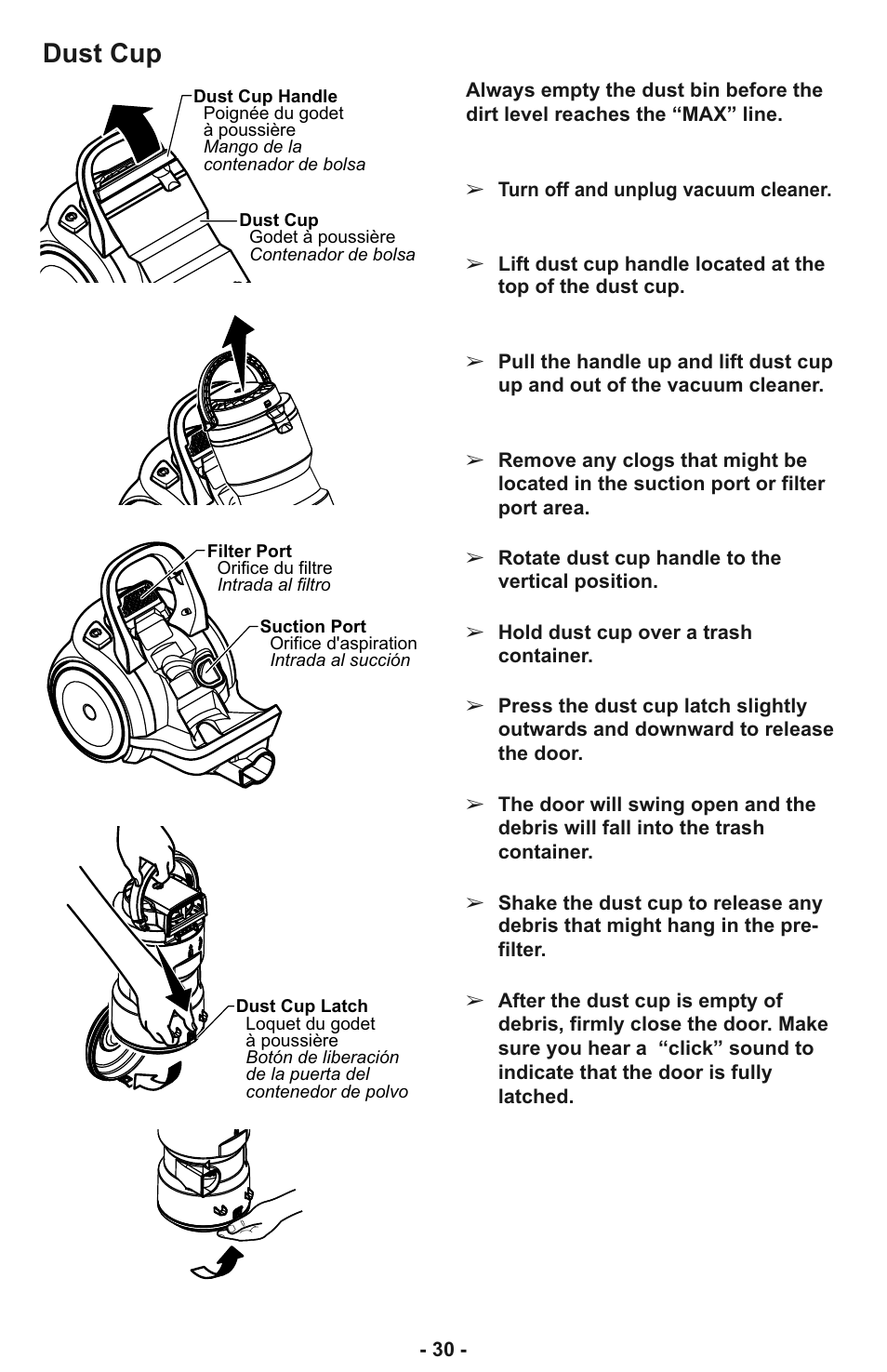 Dust cup | Panasonic MC-CL935 User Manual | Page 30 / 56