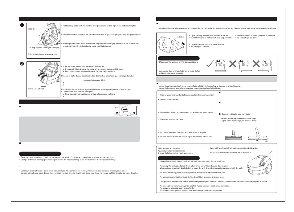 Original dus bag type c-13, Maintenance / entretien / mantenimiento | Panasonic MC-CG301 User Manual | Page 10 / 19