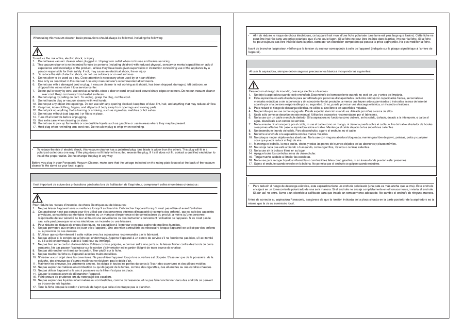 Avertissement | Panasonic MC-CG301 User Manual | Page 5 / 19