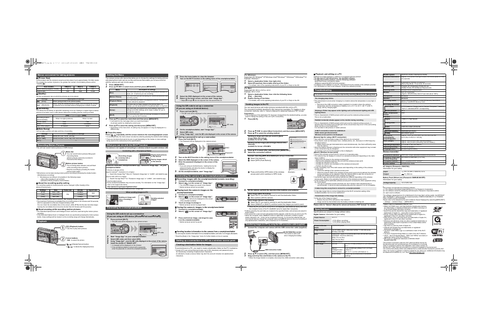 Troubleshooting, Specifications, Image app panasonic corporation | Wi-fi | Panasonic DMC-ZS35W User Manual | Page 6 / 6