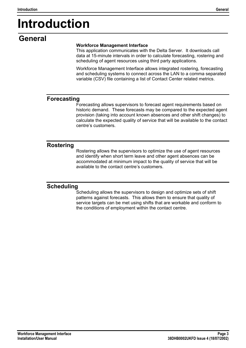 Introduction, General, Forecasting | Rostering, Scheduling | Avaya 38DHB0002UKFD User Manual | Page 3 / 8