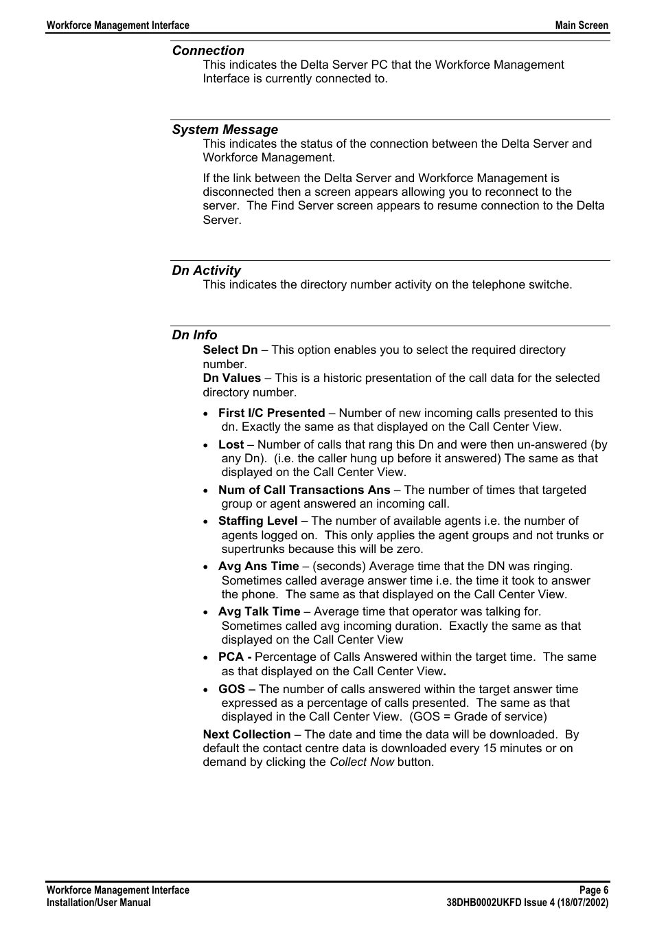 Connection, System message, Dn activity | Dn info | Avaya 38DHB0002UKFD User Manual | Page 6 / 8