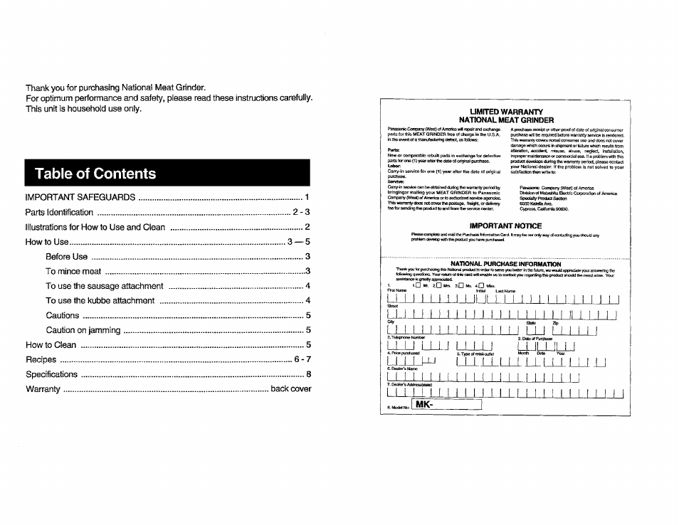 Panasonic MK-G20NR-W User Manual | Page 2 / 12