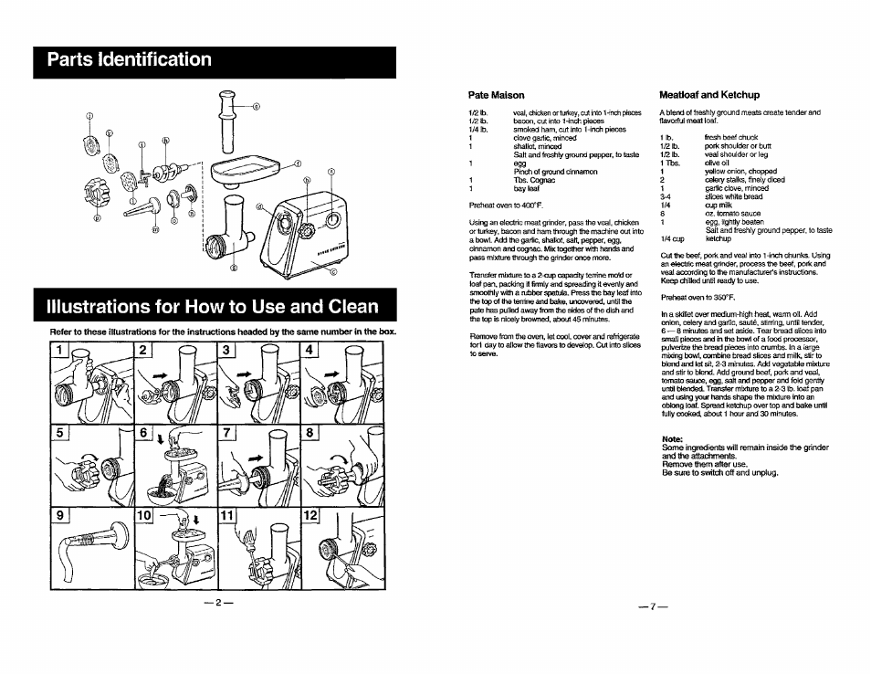 Parts identification, Illustrations for how to use and clean | Panasonic MK-G20NR-W User Manual | Page 4 / 12