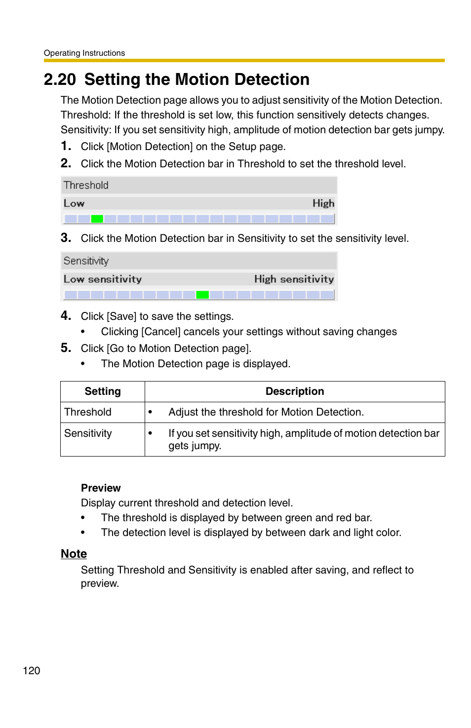 20 setting the motion detection, Ge 120 | Panasonic KX-HCM110A User Manual | Page 120 / 176