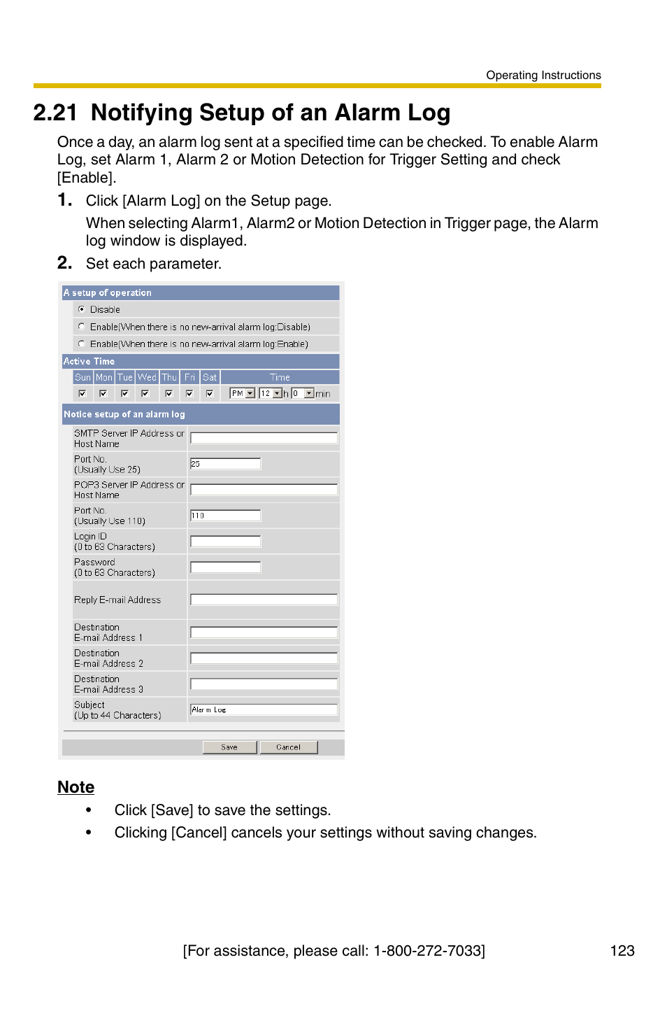 21 notifying setup of an alarm log | Panasonic KX-HCM110A User Manual | Page 123 / 176