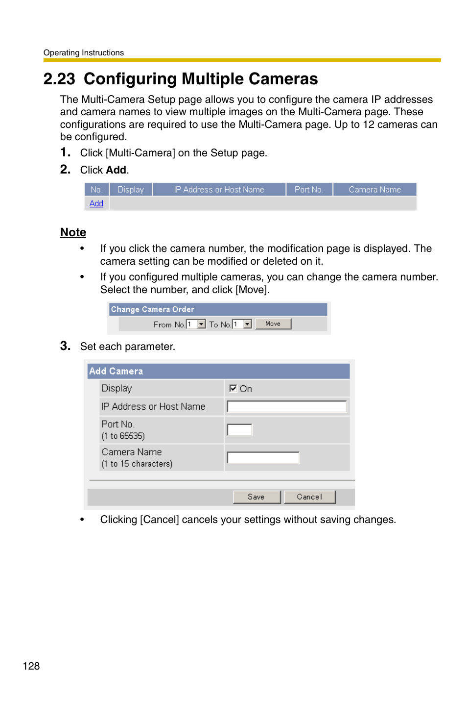 23 configuring multiple cameras, E 128 | Panasonic KX-HCM110A User Manual | Page 128 / 176