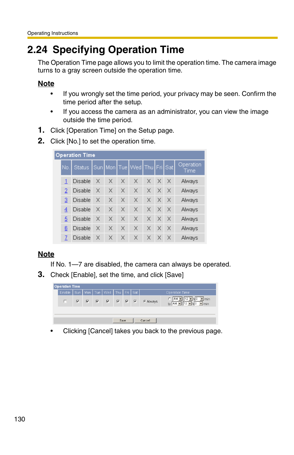24 specifying operation time | Panasonic KX-HCM110A User Manual | Page 130 / 176