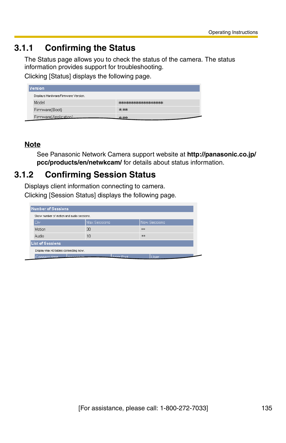 1 confirming the status, 2 confirming session status | Panasonic KX-HCM110A User Manual | Page 135 / 176