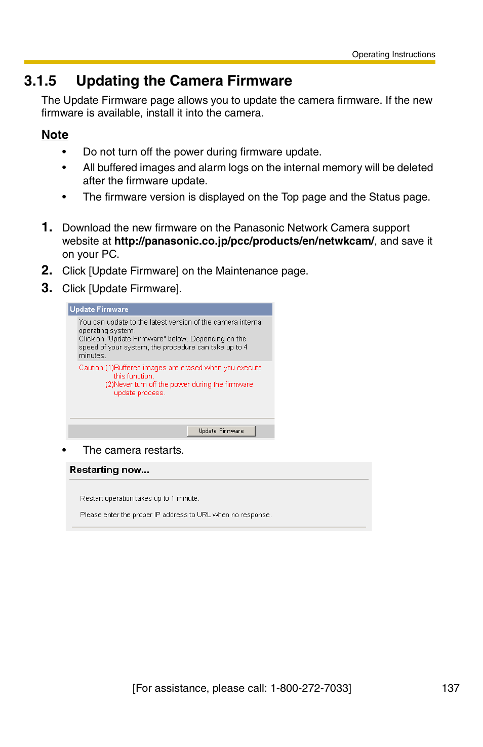 5 updating the camera firmware | Panasonic KX-HCM110A User Manual | Page 137 / 176