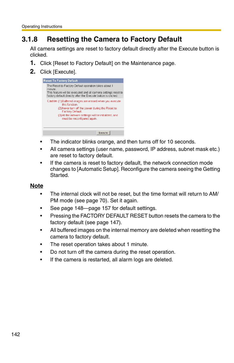 Ge 142), 8 resetting the camera to factory default | Panasonic KX-HCM110A User Manual | Page 142 / 176