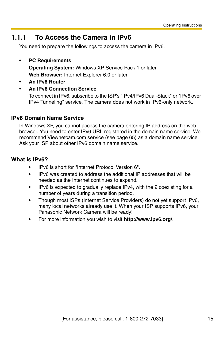 1 to access the camera in ipv6 | Panasonic KX-HCM110A User Manual | Page 15 / 176