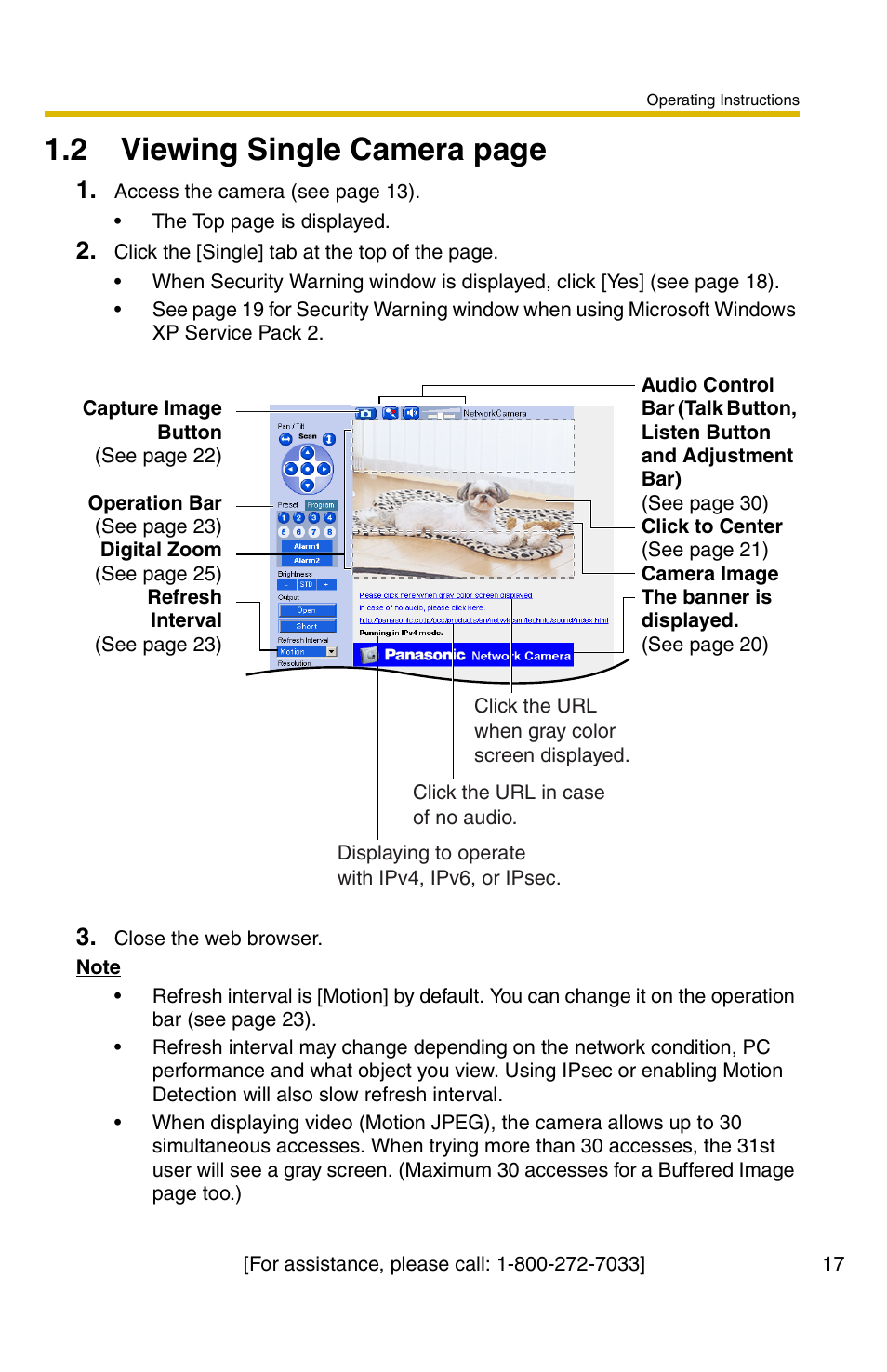 2 viewing single camera page | Panasonic KX-HCM110A User Manual | Page 17 / 176