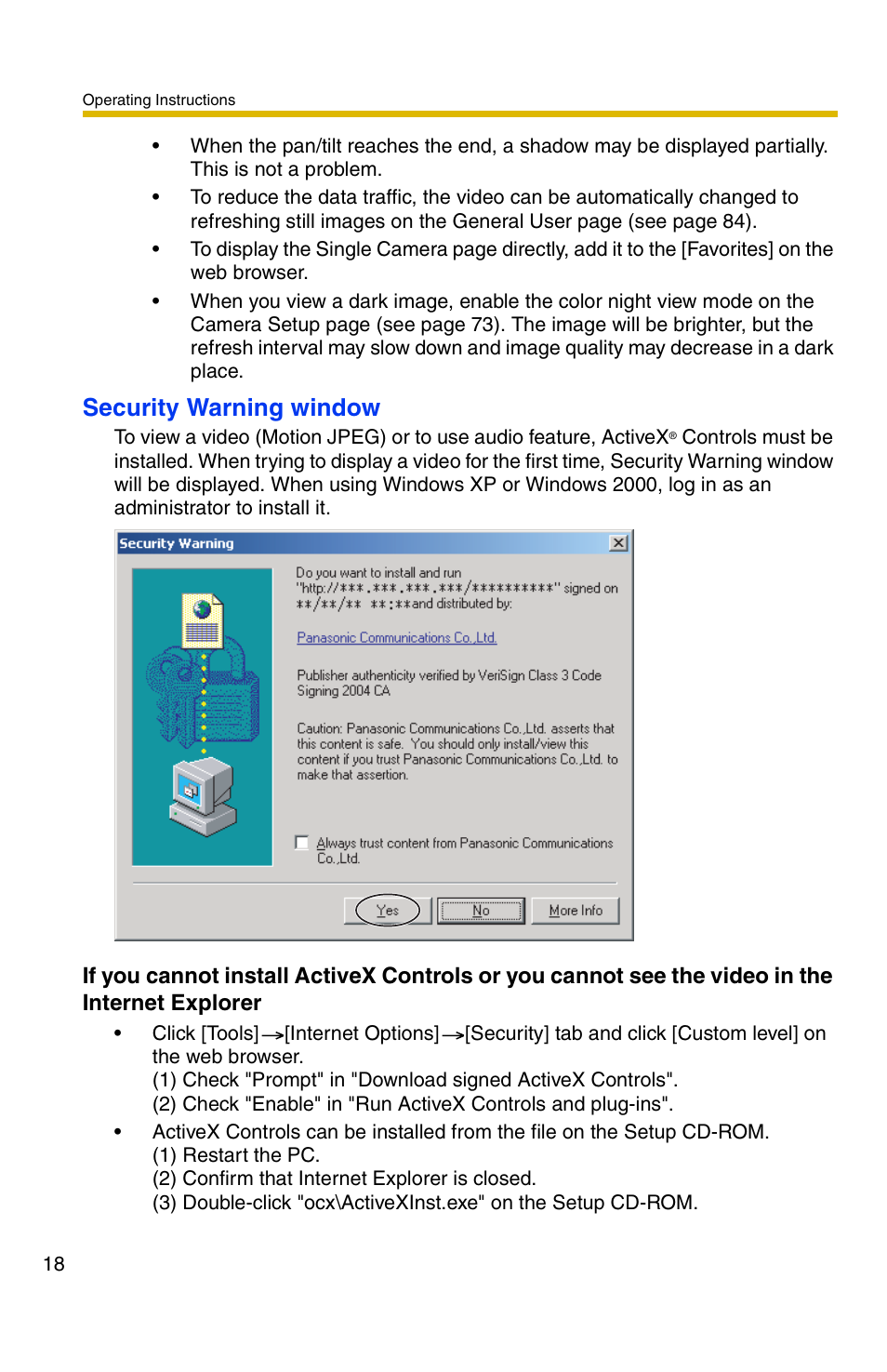 Security warning window | Panasonic KX-HCM110A User Manual | Page 18 / 176